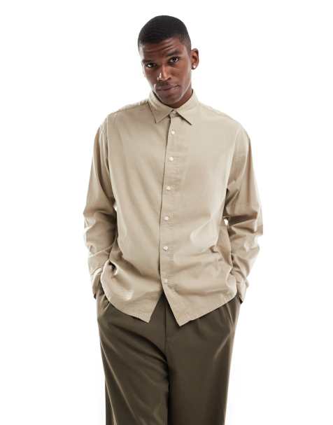 Jack & Jones – Kastiges Hemd in Beige mit geradem Saum - view 1