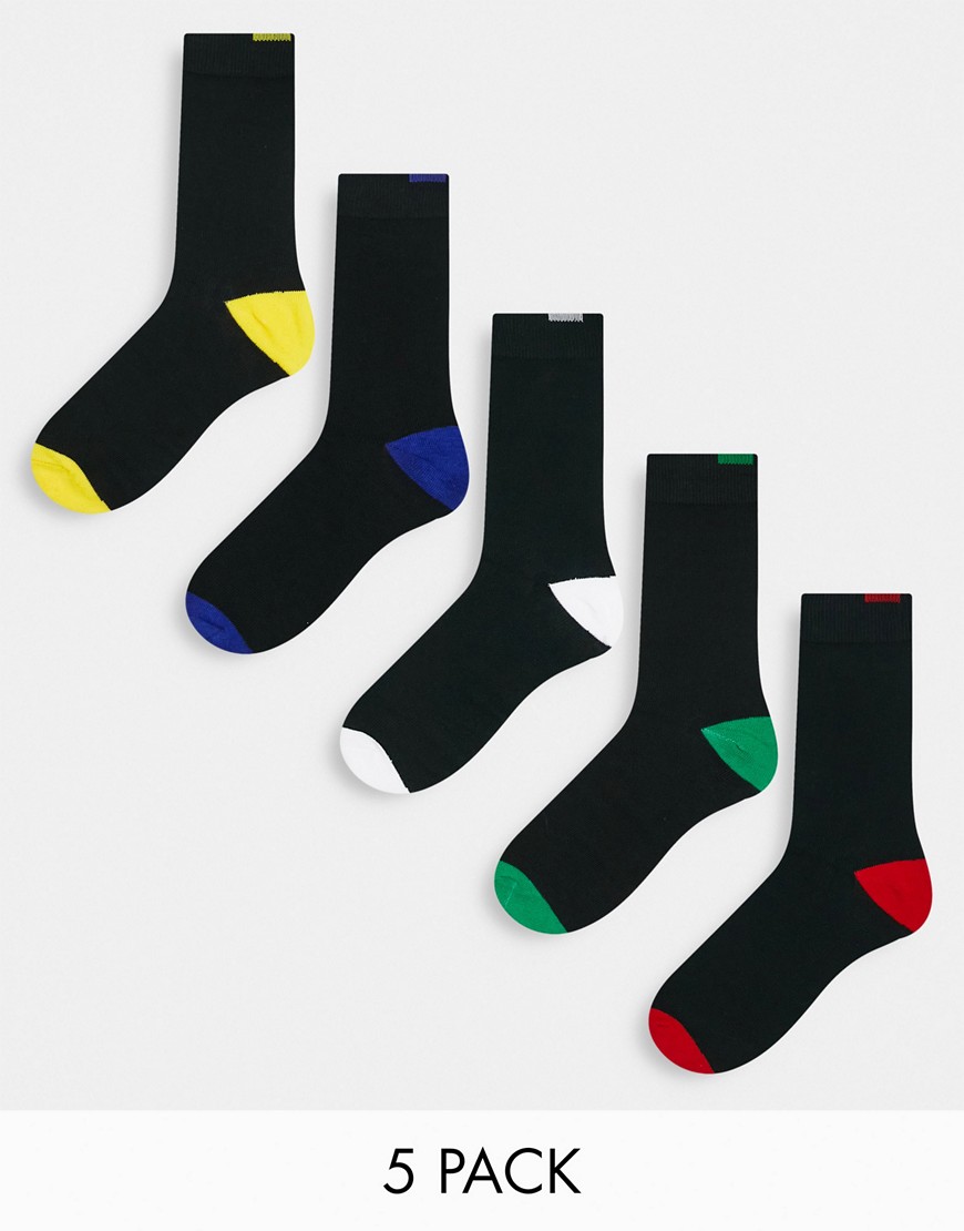Jack & Jones Ken 5-pack color block socks in black multi