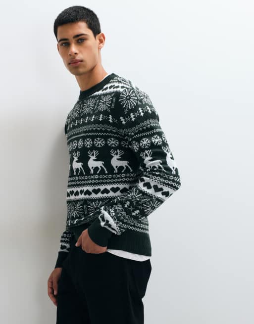 Jack & Jones kersttrui in groen en wit, 3 van 5