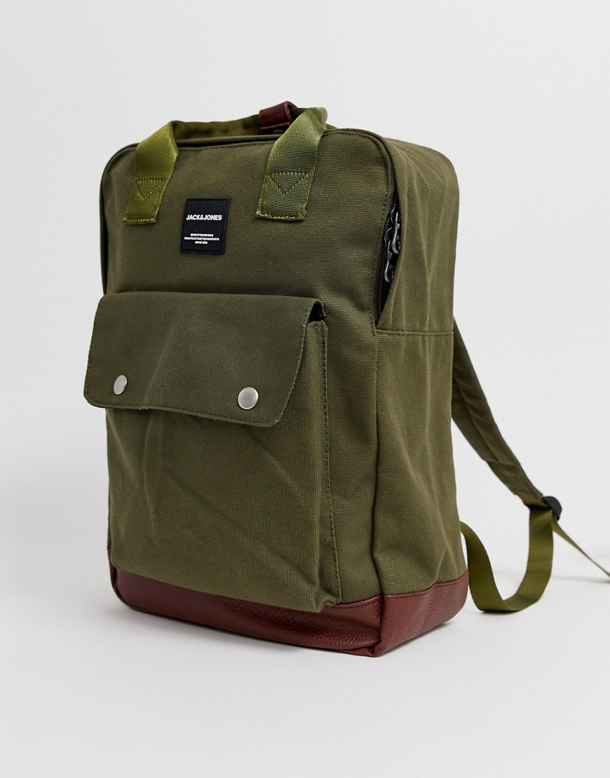 Jack & Jones – Khakifärgad, smart ryggsäck med handtag-Grön