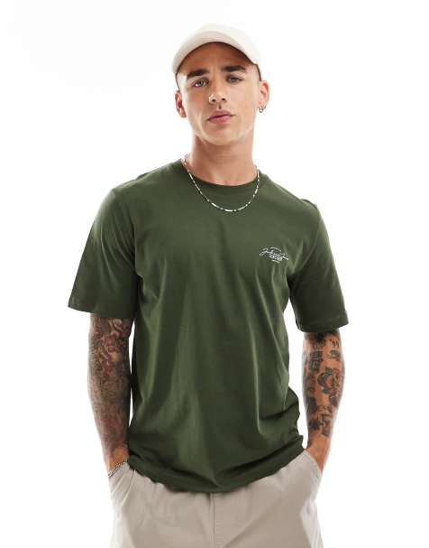 Jack & Jones – Khakifärgad t-shirt med textlogga - view 1