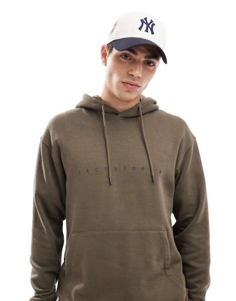 Jack & Jones - Khakigrøn oversized hættetrøje med logo - view 1