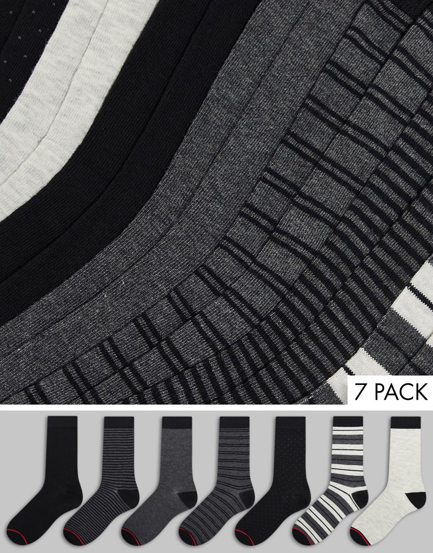 Jack & Jones Kimo 7 pack socks in black and gray multi stripe