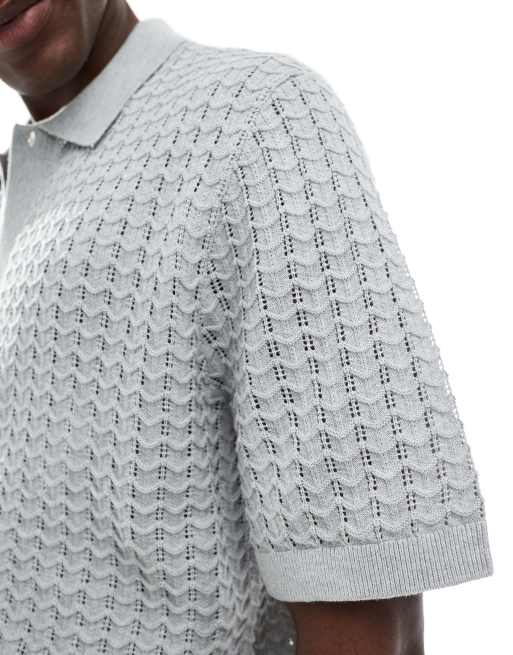 Jack & Jones knit button through polo in grey, 2 of 4