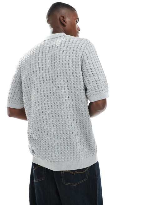 Jack & Jones knit button through polo in grey, 3 of 4