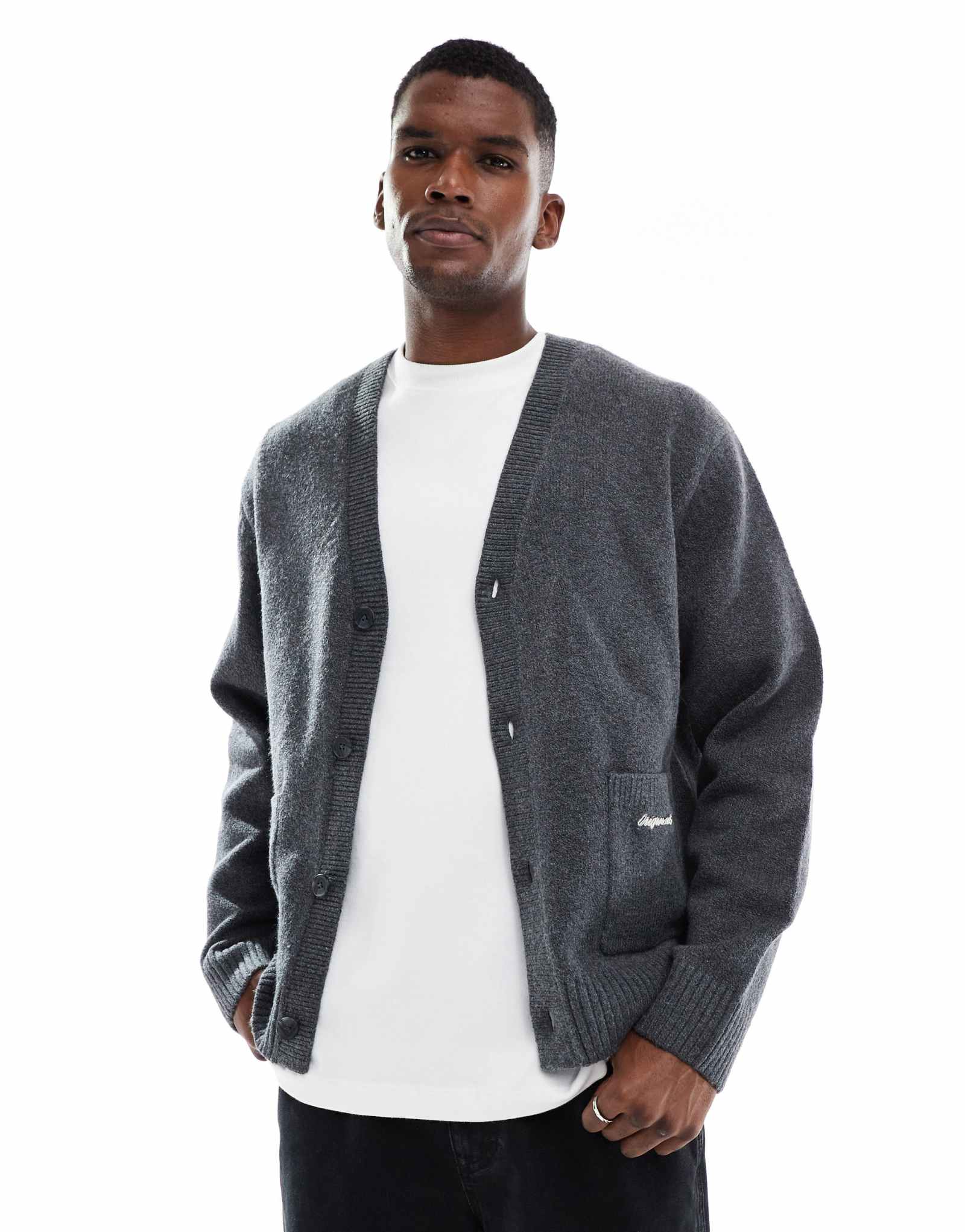 Вязаный кардиган Jack &Jones темно-серого цвета