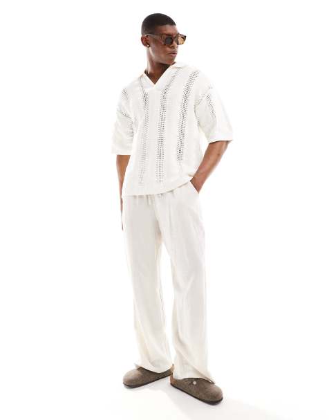 Jack & Jones knit crochet polo in white - view 1