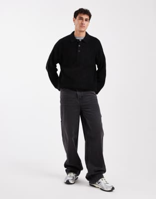 Jack & Jones Knit Polo In Black