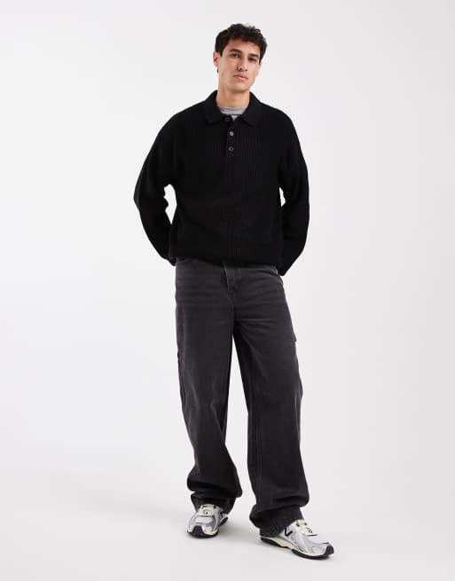 Jack & Jones knit polo in black, 2 of 5