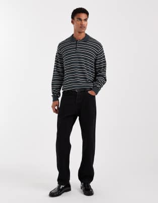 Jack & Jones Knit Polo Shirt In Black