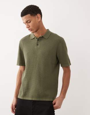 Jack & Jones knit polo shirt with short sleeves in khaki green | ASOS
