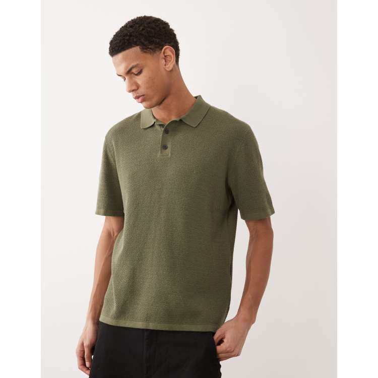 Jack & Jones knit polo shirt with short sleeves in khaki green | ASOS