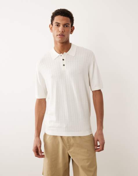 Jack & Jones knit polo shirt with square texture in white - view 1