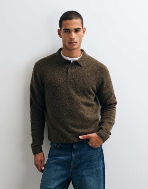 Jack & Jones knit polo top in chocolate brown - view 1