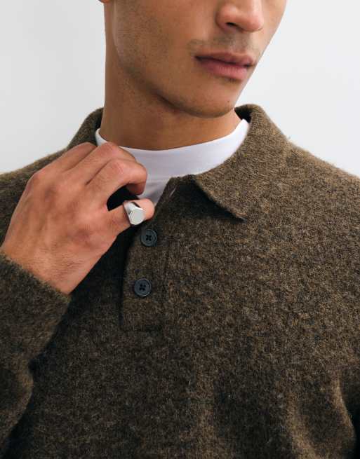 Jack & Jones knit polo top in chocolate brown, 4 of 5