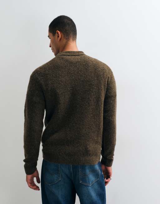Jack & Jones knit polo top in chocolate brown, 5 of 5