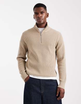 Jack & Jones Knit Quarter Zip Sweater In Neutral