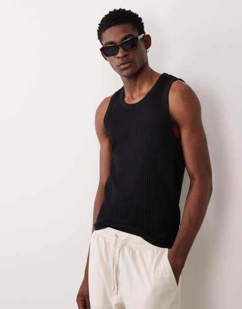 Jack & Jones knit sheer tank top in black - view 1