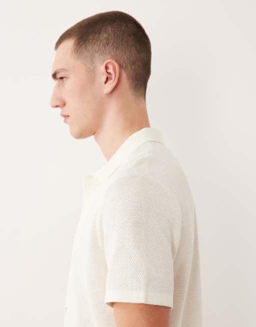 Jack & Jones knit shirt with short sleeves in off white, 4 of 5