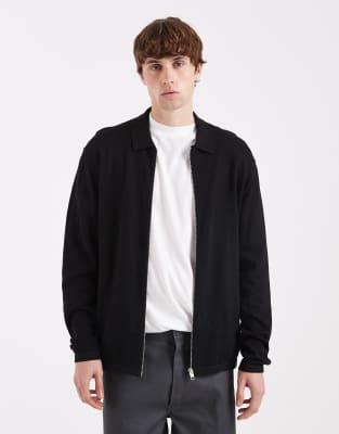Jack & Jones Knit Zip Up Cardigan In Black