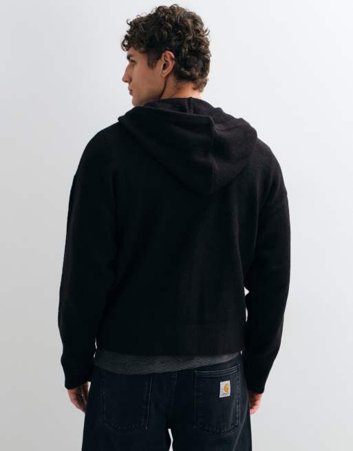 Jack & Jones knit zip up hoodie in black, 2 of 8
