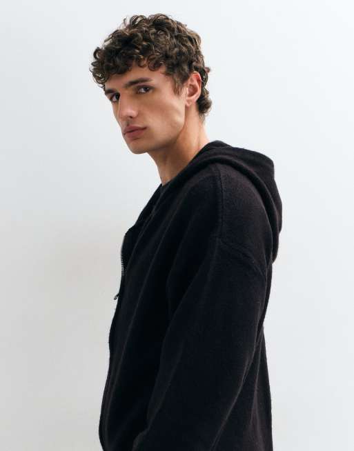 Jack & Jones knit zip up hoodie in black, 3 of 8