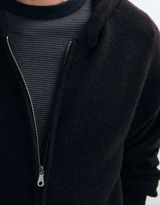 Jack & Jones knit zip up hoodie in black, 5 of 8