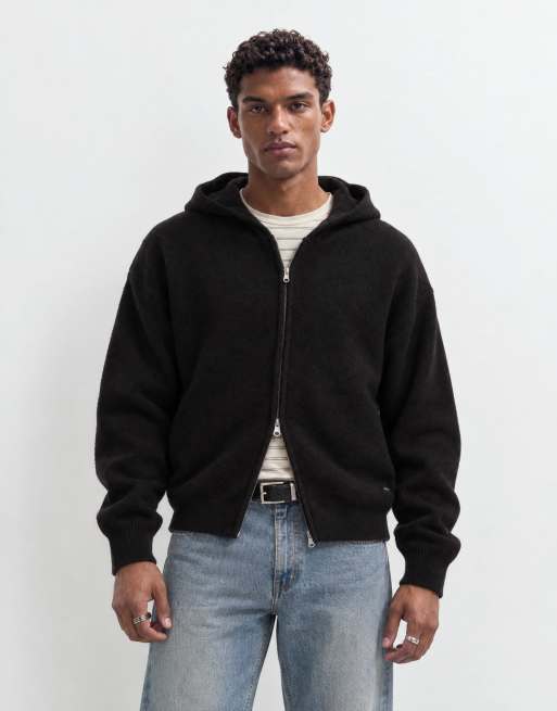 Jack & Jones knit zip up hoodie in black, 8 of 8
