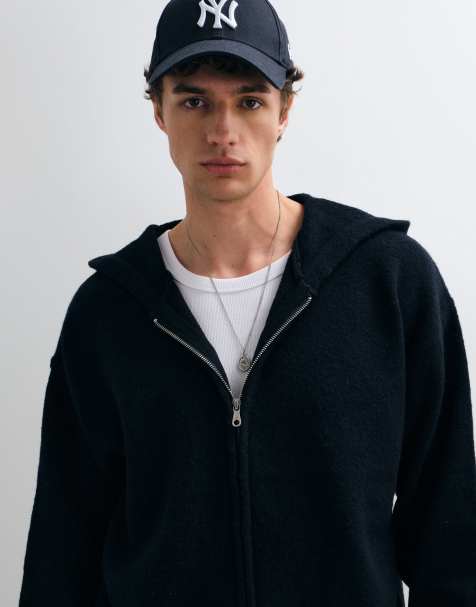 Jack & Jones knit zip up hoodie in navy - view 1