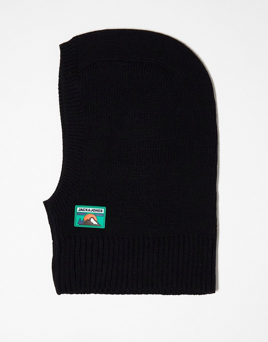Jack & Jones knitted balaclava with logo in black