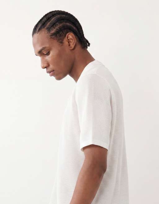 Jack & Jones knitted button through revere collar shirt in cream, 2 of 5