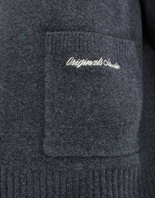 Jack & Jones knitted cardigan in dark grey, 5 of 5