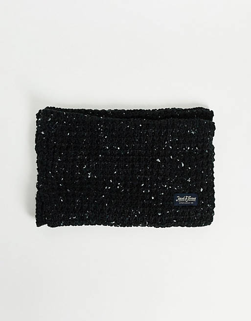 Jack & Jones knitted flecked snood in black
