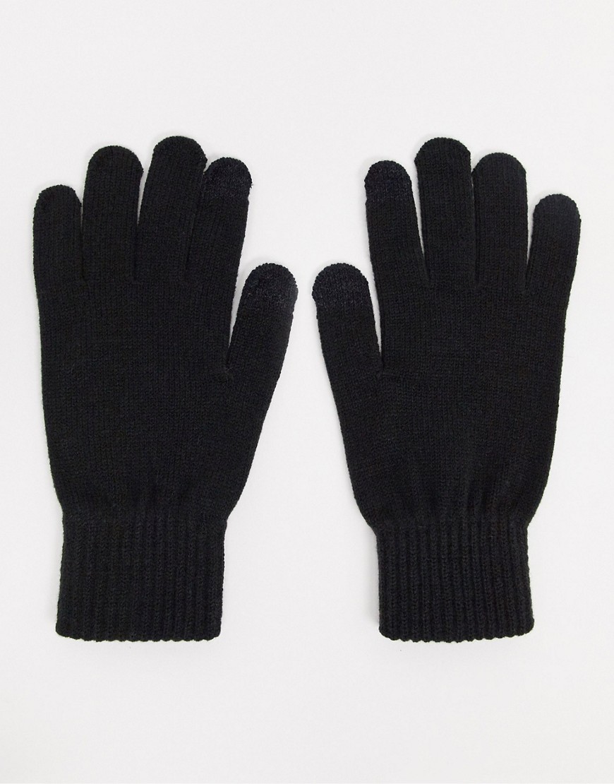 Jack & Jones knitted gloves in black