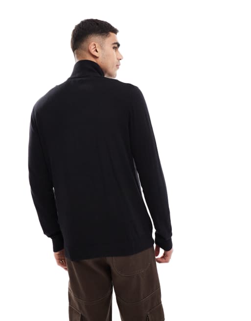 Jack & Jones knitted half zip sweater in black | ASOS