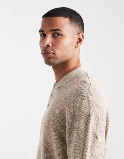 Jack & Jones knitted long sleeve polo in beige, 4 of 5