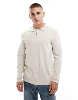 Jack & Jones Jack & Jones knitted polo in beige-Neutral