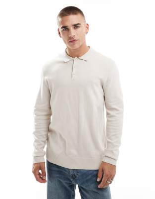 Jack & Jones knitted polo in beige-Neutral