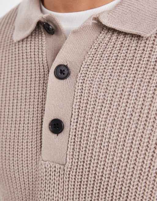 Jack & Jones knitted polo in beige | ASOS