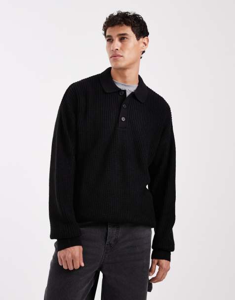 Jack & Jones knitted polo in black - view 1