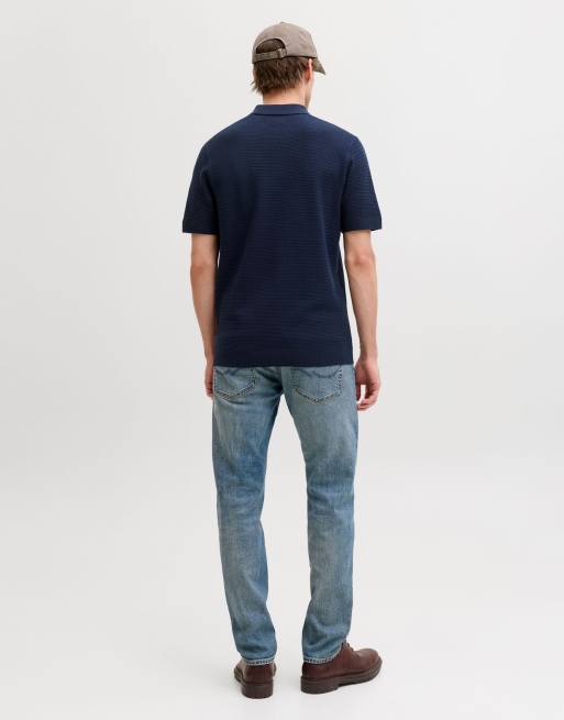 Jack & Jones Knitted polo in sky captain, 2 of 7