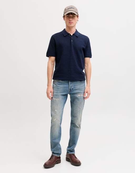 Jack & Jones Knitted polo in sky captain, 3 of 7