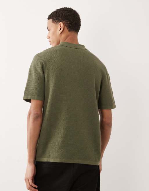 Jack & Jones knitted polo with short sleeves in khaki, 3 of 5