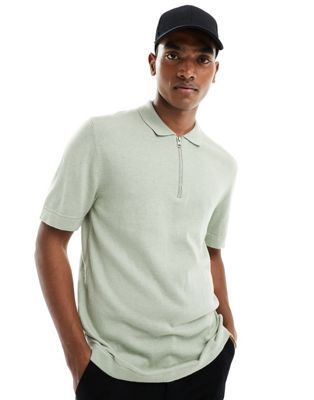 Jack & Jones knitted polo with zip in mint