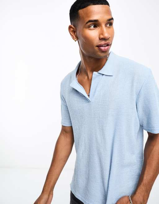 Jack & Jones knitted revere polo in light blue | ASOS