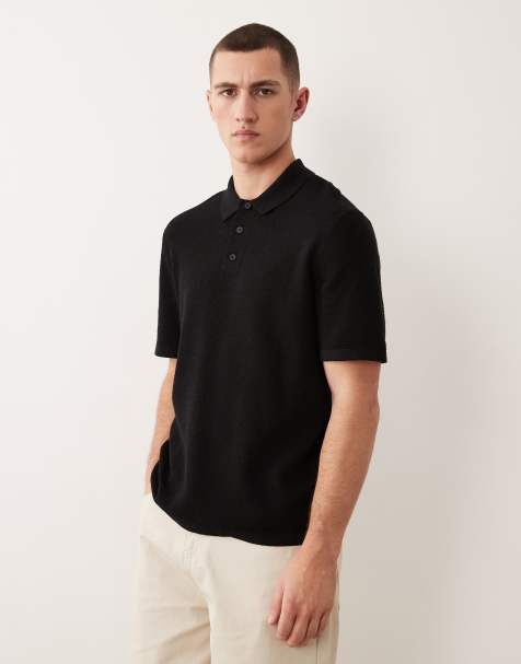 Jack & Jones knitted short sleeve polo shirt in black - view 1