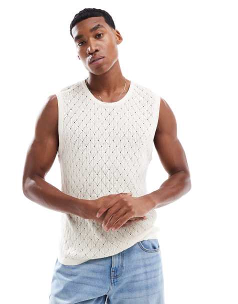Jack & Jones knitted singlet in ecru - view 1