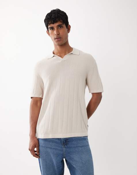 Jack & Jones knitted split neck polo in cream