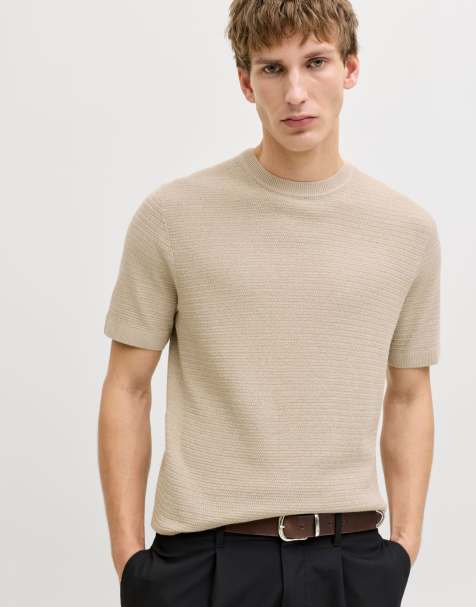 Jack & Jones Knitted t-shirt in lemon pepper