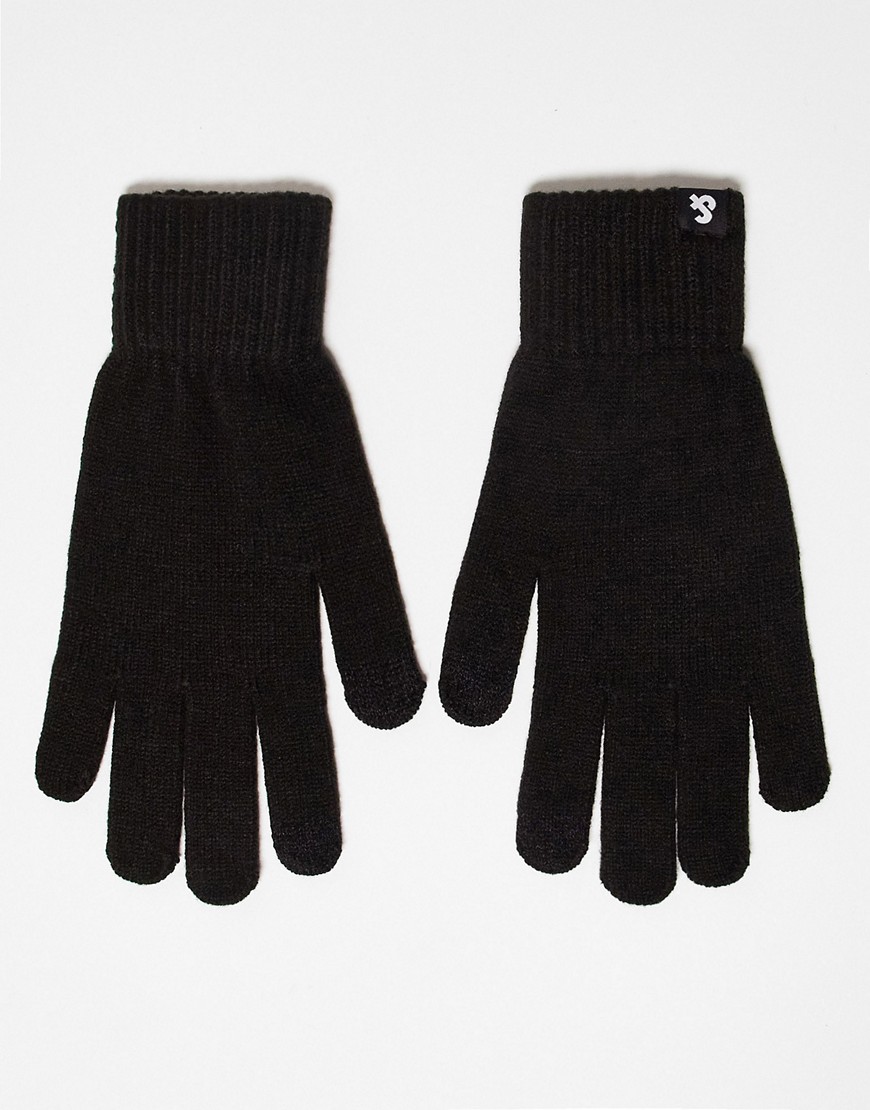 Jack Jones knitted touch screen gloves in black